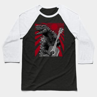 Godzilla Playing Guitar - Retro Style Baseball T-Shirt